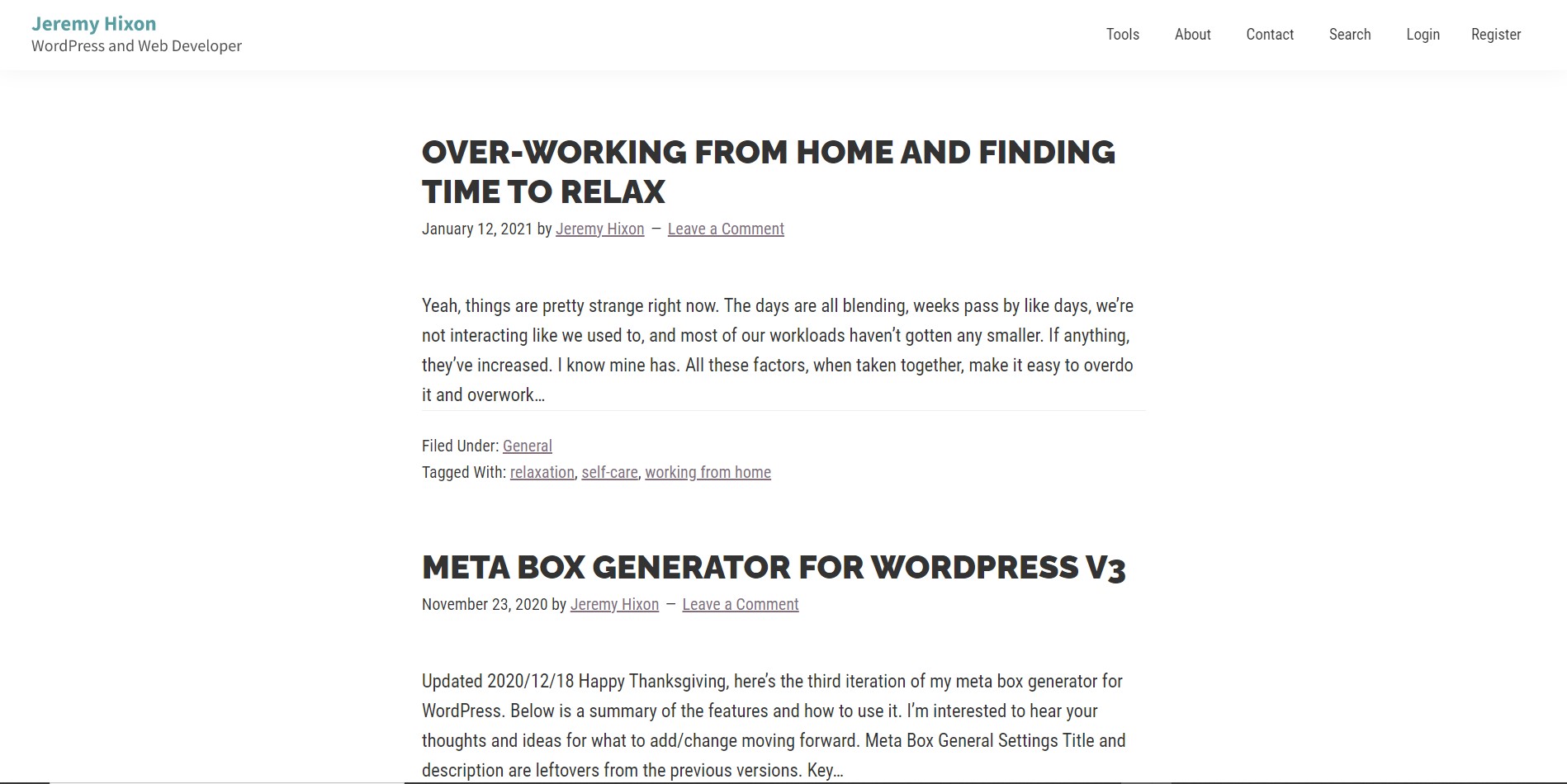 Screenshot of the Jeremy Hixon - WordPress and Web Developer website