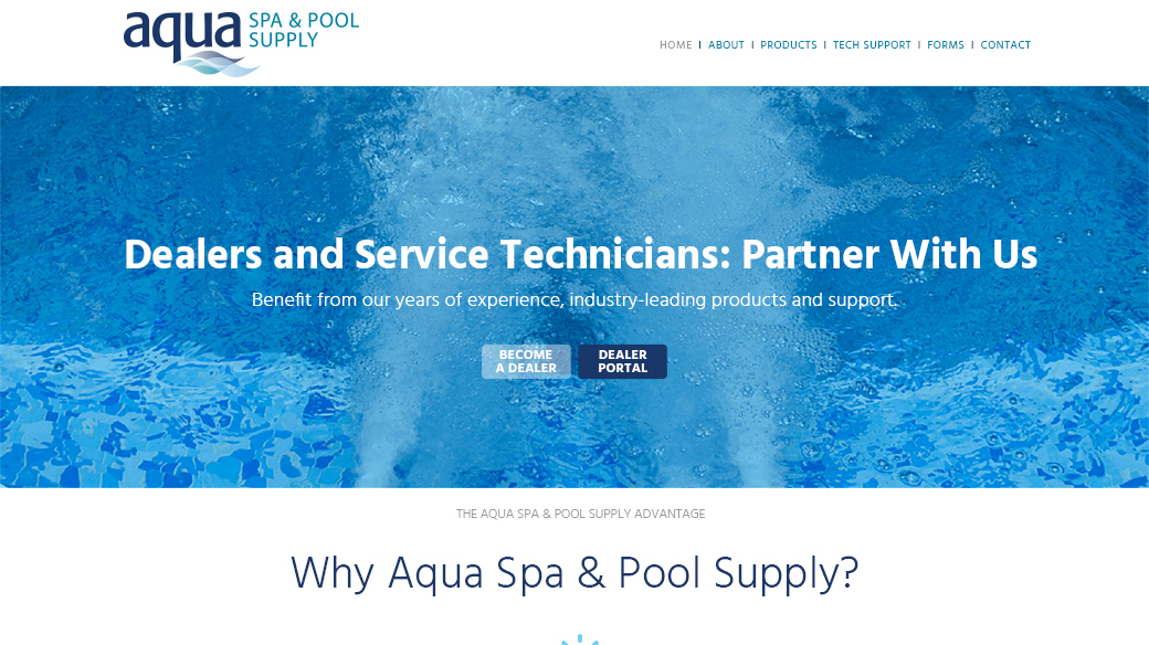Screenshot of the Aqua Spa & Pool Supply website